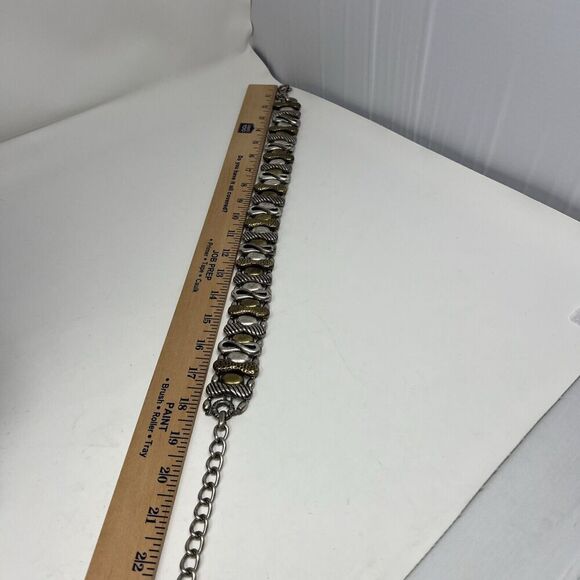 Chicos Belt Chain Heavy Brass And Silver Tone Brutalist Up To 40" Waist Infinity - Picture 6 of 11